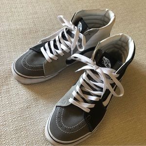 VANS HiTop Sneakers Skater style ~ sz 8 1/2 or Men’s sz 7 ~ Grey White Black